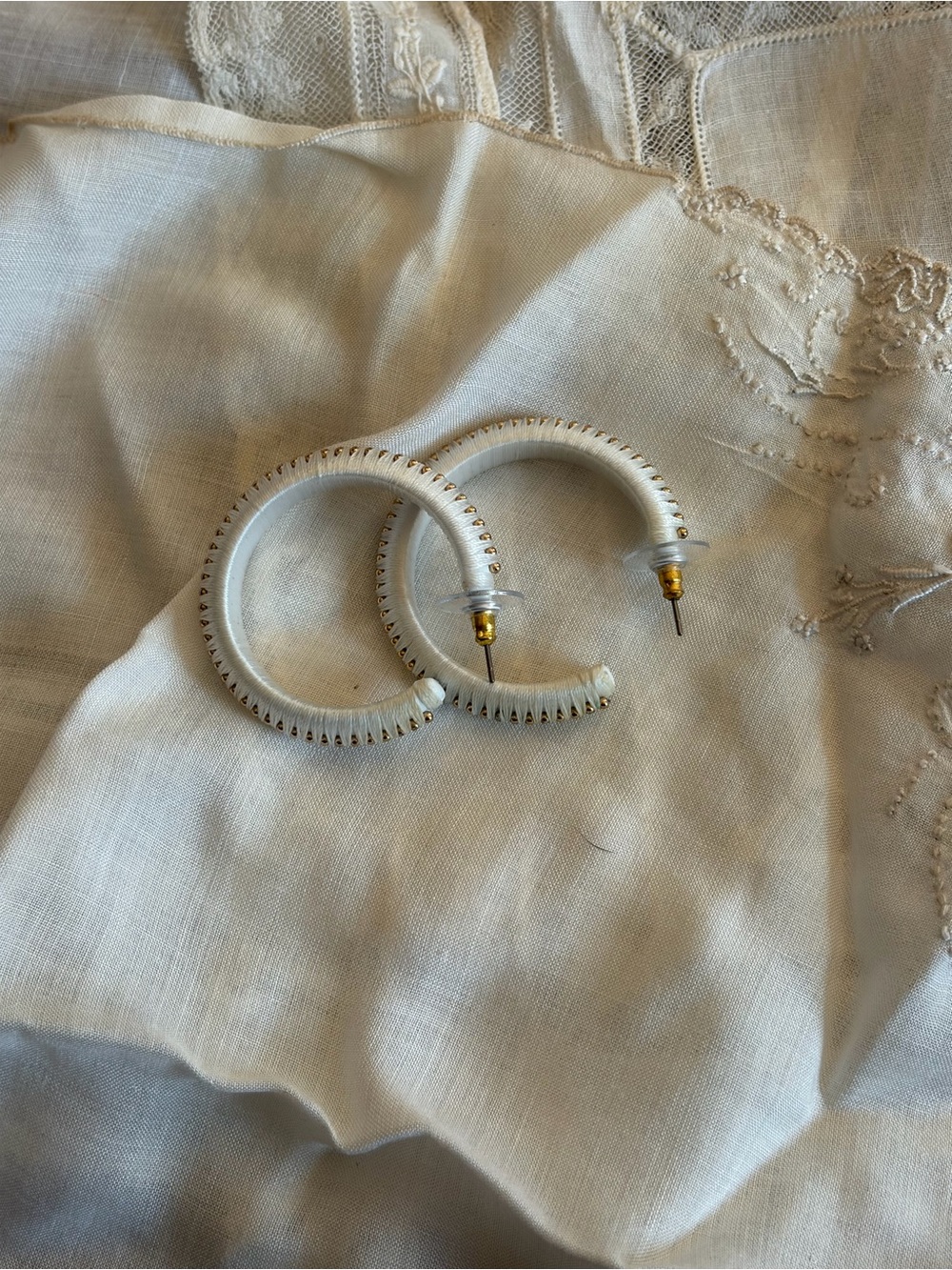 Jcrew White hoop earrings with gold accents #hoop #gold